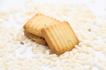 Biscuit or cookies isolated on white background selective focus