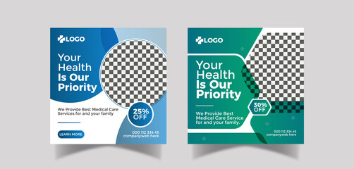 Medical healthcare social media post and  banner design template
