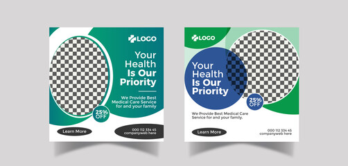Medical healthcare social media post and  banner design template