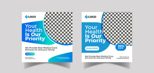 Medical healthcare social media post and  banner design template