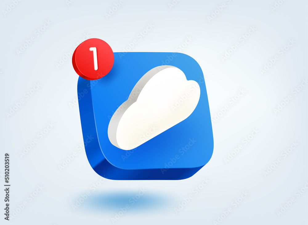 Poster Web cloud storage concept. 3d vector mobile application icon with notification