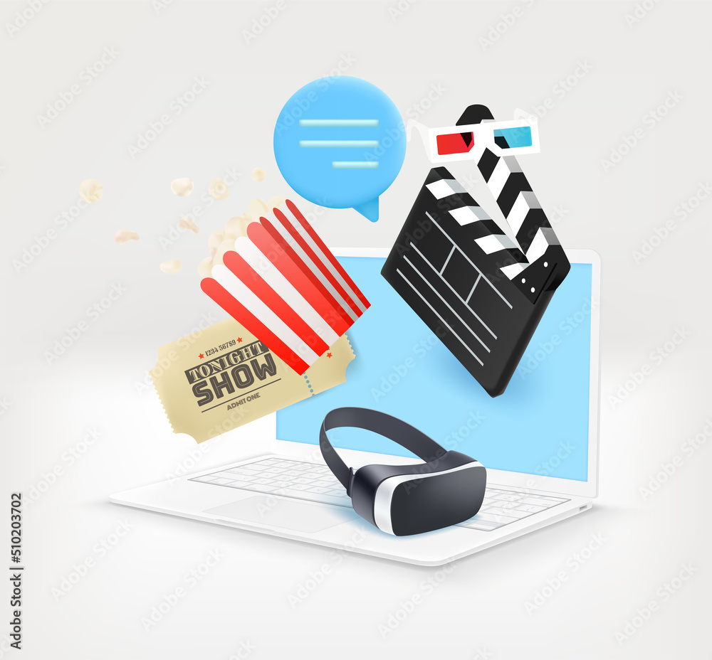 Aufkleber Using modern computer for modern entertainment. 3d vector illustration