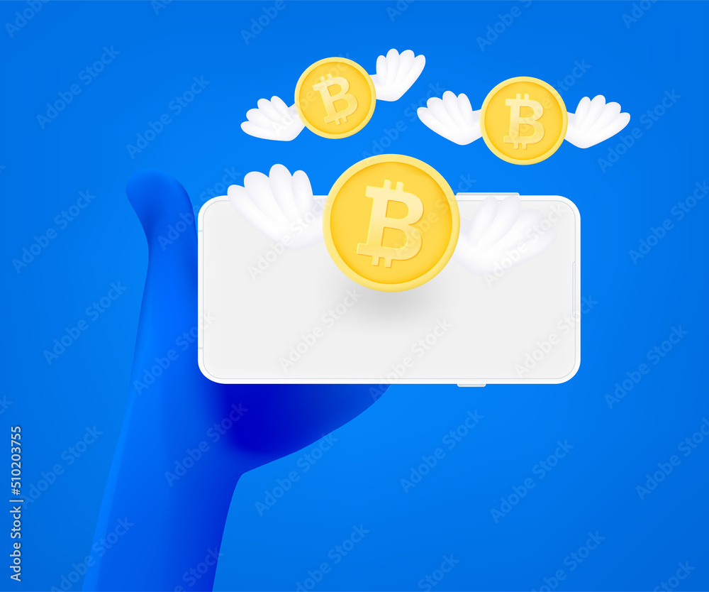 Leinwandbilder mining bitcoins using mobile application. 3d vector concept