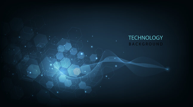 Hexagon and Waves background.Futuristic technology abstract graphic concept. 
