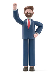Obraz na płótnie Canvas 3D illustration of smiling businessman Bob- doing winner, clenched fist gesture. Strong, powerful and confident woman. Healthy lifestyle concepts. 3D rendering on white background.