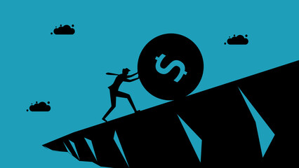 Fight the currency. Businessmen are pushing the coin not to drop. Black Silhouette Business Concept Vector