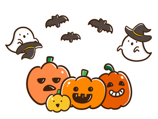 ハロウィンの手書き風デフォルメイラストセット