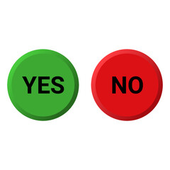 Yes and No Button list icons set, green and red isolated on white background, vector illustration.