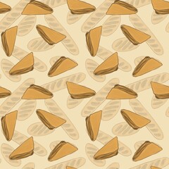 A complex decorative pattern from the illustration of bakery products, buns puffs