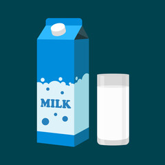 Milk carton box with glass vector illustration flat style