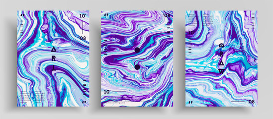 Abstract vector placard, collection of modern fluid art covers. Beautiful background that can be used for design cover, poster, brochure and etc. Colorful universal trendy painting backdrop.