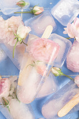 Frozen rose water with rose petals