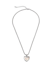 Female heart shaped pendant with silver chain necklace isolated on white
