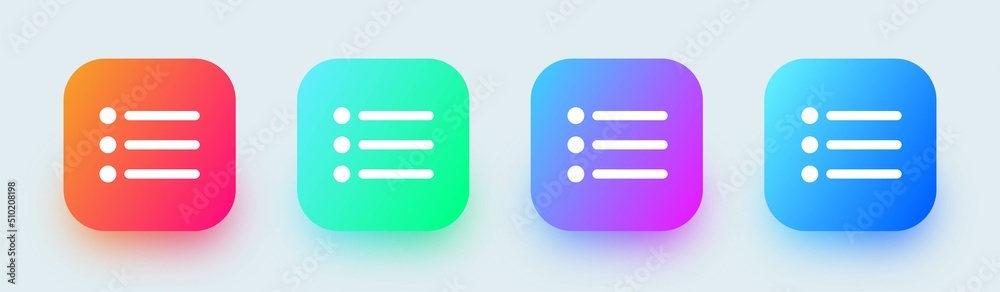Poster menu list or website menu icon in square gradient colors. basic app ui page symbol.