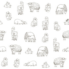 Farm animals with babies vector seamless pattern