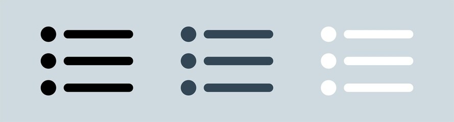 Menu list or website menu icon in black, grey and white colors. Basic app ui page symbol.