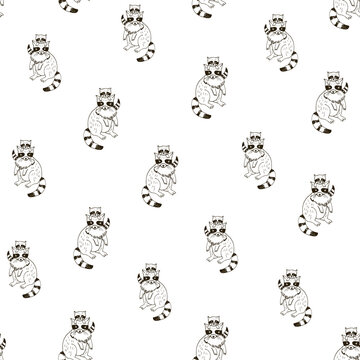 Raccoon animal with baby vector seamless pattern