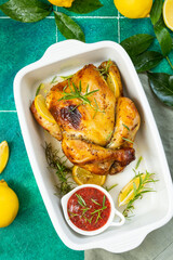 Baked chicken with lemon and sauce