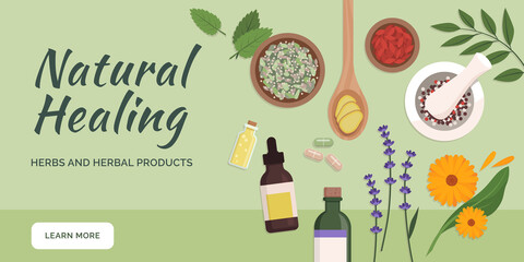 Natural healing and herbal medicine - obrazy, fototapety, plakaty