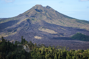 Front view of Mount Batur Active volcano of Bali Island, Indonesia in the morning.