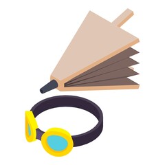 Industrial equipment icon isometric vector. Protective glasses and forge bellow. Blacksmithing, metallurgy, auxiliary equipment