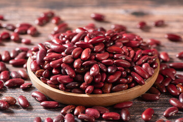 raw red kidney beans in plate on table.