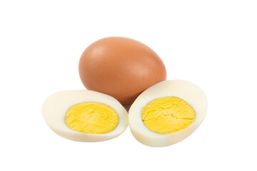slice of peeled boiled egg isolated on white background