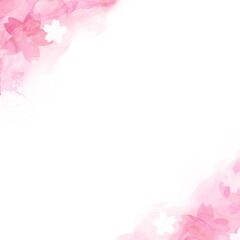 春の和風正方形テンプレート）白背景にアルコールインクの波と桜の花柄　ピンク　マーブル　水彩