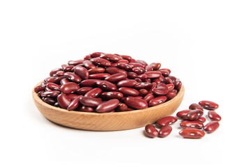 raw red kidney beans in plate isolated on white background