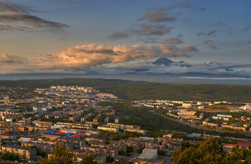 Fototapeta na wymiar Petropavlovsk-Kamchatsky city at sunset