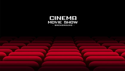 cinema theater stage with rows of red seats - obrazy, fototapety, plakaty
