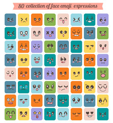 collection of emoji emoticons, blue, yellow and green face expression feelings collection illustration and vector