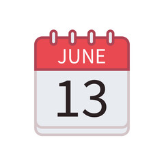 Calendar icon of 13 June. Date and month. Flat vector illustration..