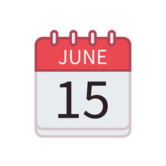 Calendar icon of 15 June. Date and month. Flat vector illustration..