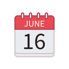 Calendar icon of 16 June. Date and month. Flat vector illustration..