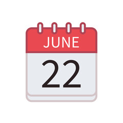 Calendar icon of 22 June. Date and month. Flat vector illustration..