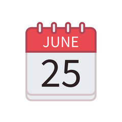 Calendar icon of 25 June. Date and month. Flat vector illustration..