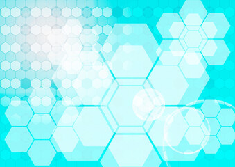 Obraz na płótnie Canvas ハチの巣模様　青色の六角形背景テクスチャ