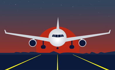 Airplane landing vector illustration - obrazy, fototapety, plakaty
