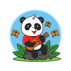 Cute cartoon panda playing guitar vector illustration design