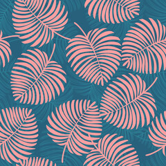 Vector Tropical Leaves Hand drawn Seamless Pattern. Paradise Botanical Textile or Wrapping paper and Wallapaper Surface Design.