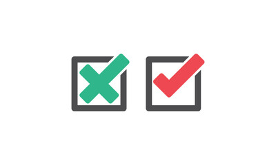 Check red green tick vector icon circle curve sharp straight outline	

