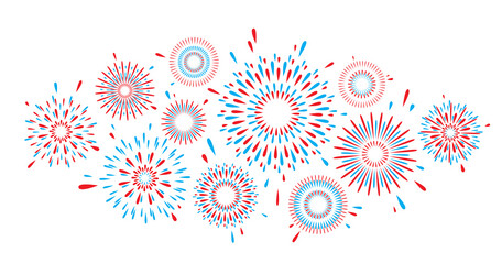 Fototapeta na wymiar Fireworks vector pattern background. Bright blue red firework isolated