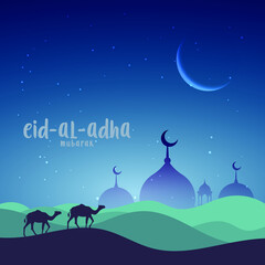 Eid al adha night scene with camel and mosque 02