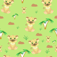pattern with animals leo green lion cub