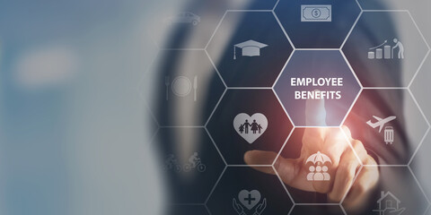 Employee benefits concept. Indirect and non-cash compensation paid to employees offered to attract...
