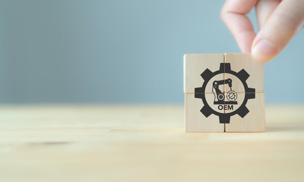 OEM-Original Equipment Manufacturer concept. Business model development that makes subsystems or parts used by other companies to make the end product. Support to reduce cost and production time.