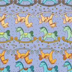 Cute and Adorable Rocking Horse Seamless Pattern Design
