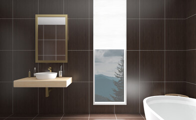 Scandinavian bathroom, classic  vintage interior design. 3D rendering.