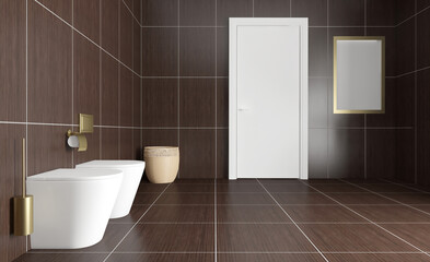 Naklejka na ściany i meble Clean and fresh bathroom with natural light. 3D rendering.. Mockup. Empty paintings